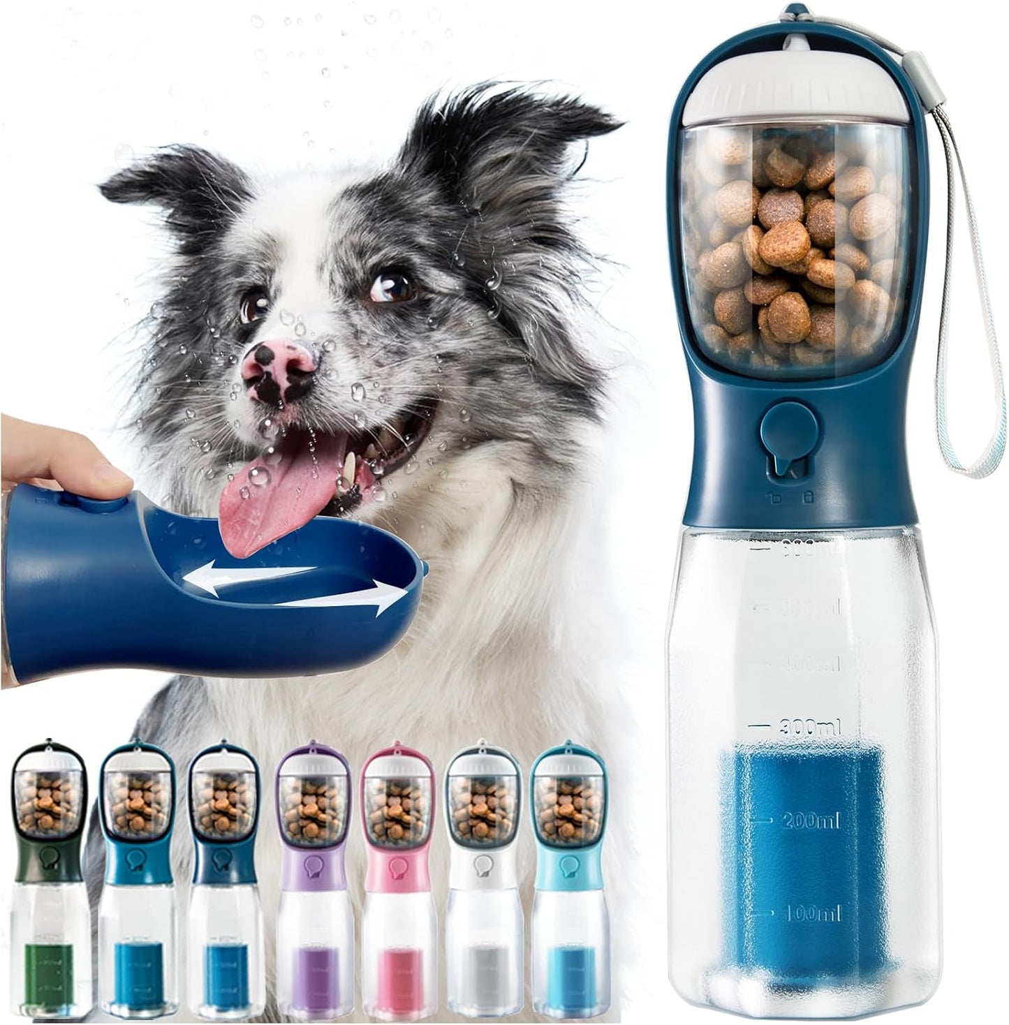 Portable Water Bottle for Small Dogs, 3 in 1 Animal Pet Travel Bowl Dispenser with Food Treat Container & Poop Bag Holder, Summer Hiking Walking Accessories for Puppy On The Go - Pink, 10oz - Image 11