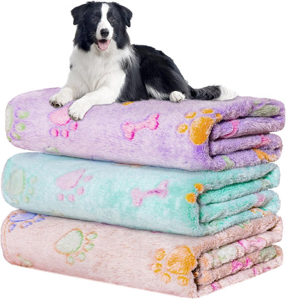 Pack of three elegant gray blue and beige color options for pet blankets