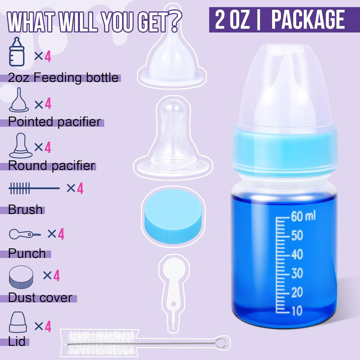 UMETASS small animal feeding supplies kit with cleaning brush and alternative replacement pacifiers