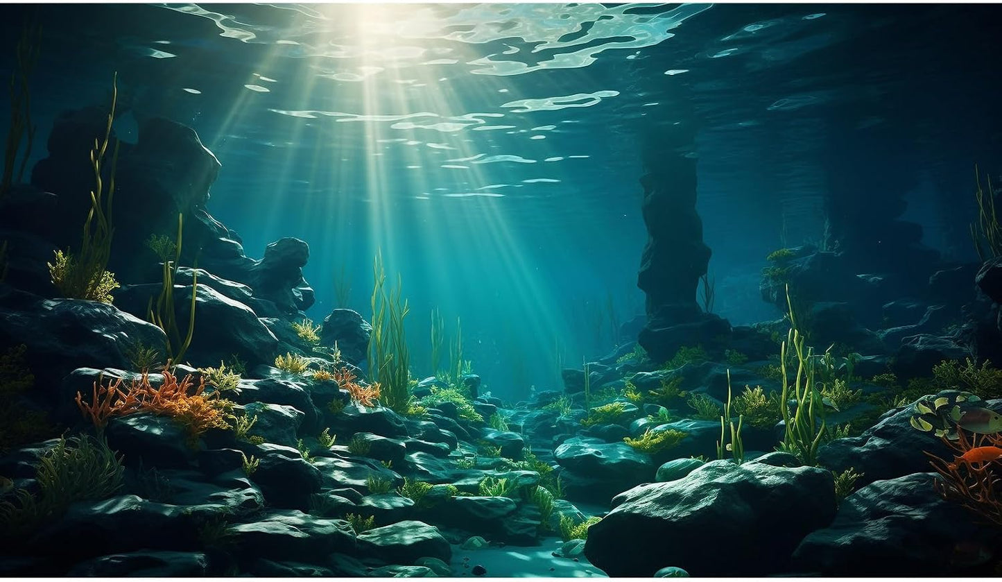 Aquarium Background Various Underwater Grass Plants Aquarium Backdrop Vivid and Fresh Green Aquatic Plants Stone River Bed and Dead Wood Purple Stone Fish Tank Background 24x16in - Image 15