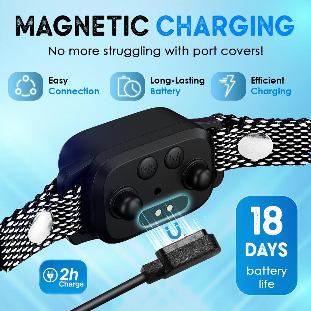 Elecane dog collar showing magnetic charging port detail
