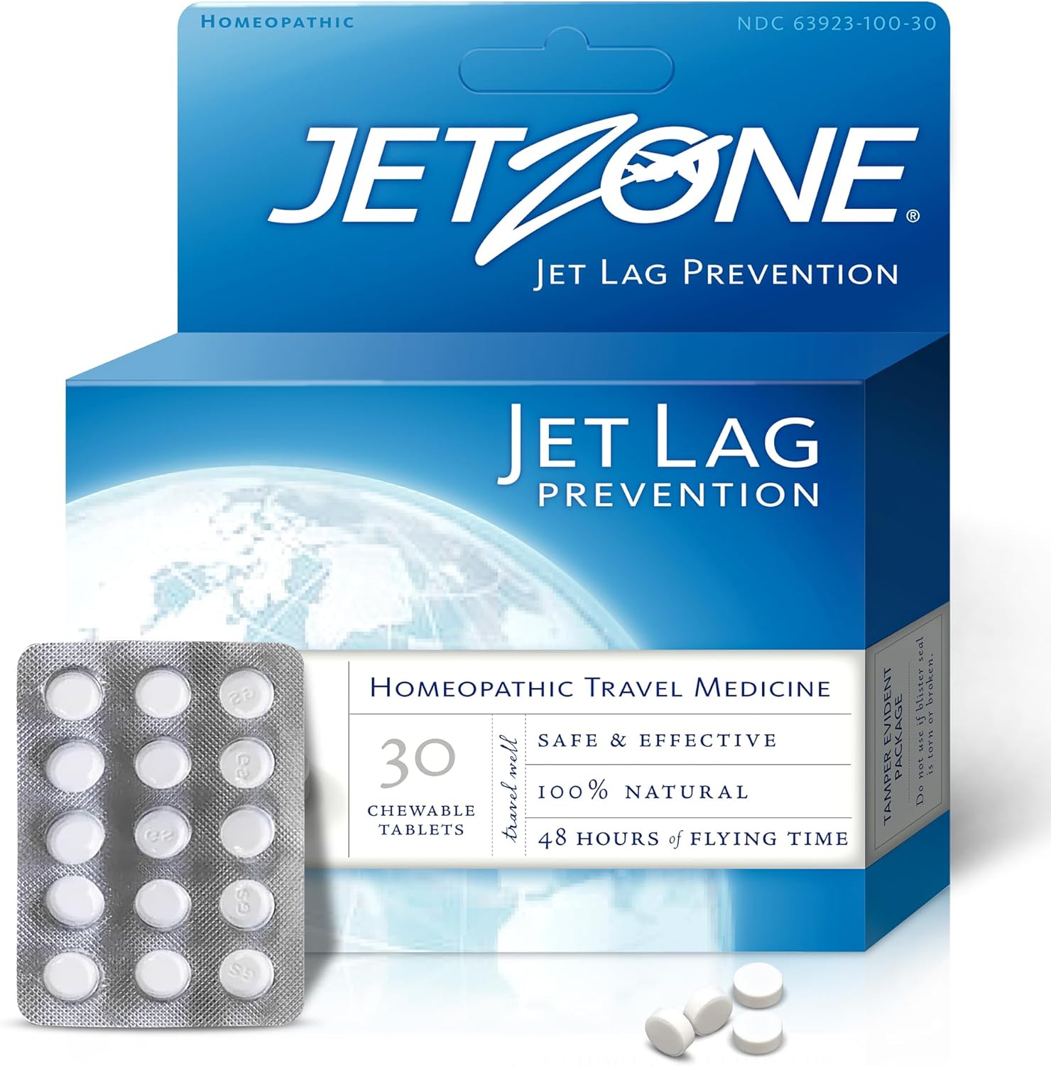 Marca JetZone Jet Lag Remedy front view of the packaging for travel fatigue relief.