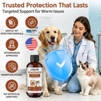 Nice2cu dog wormer liquid packaging highlighting tapeworm roundworm and hookworm treatment.