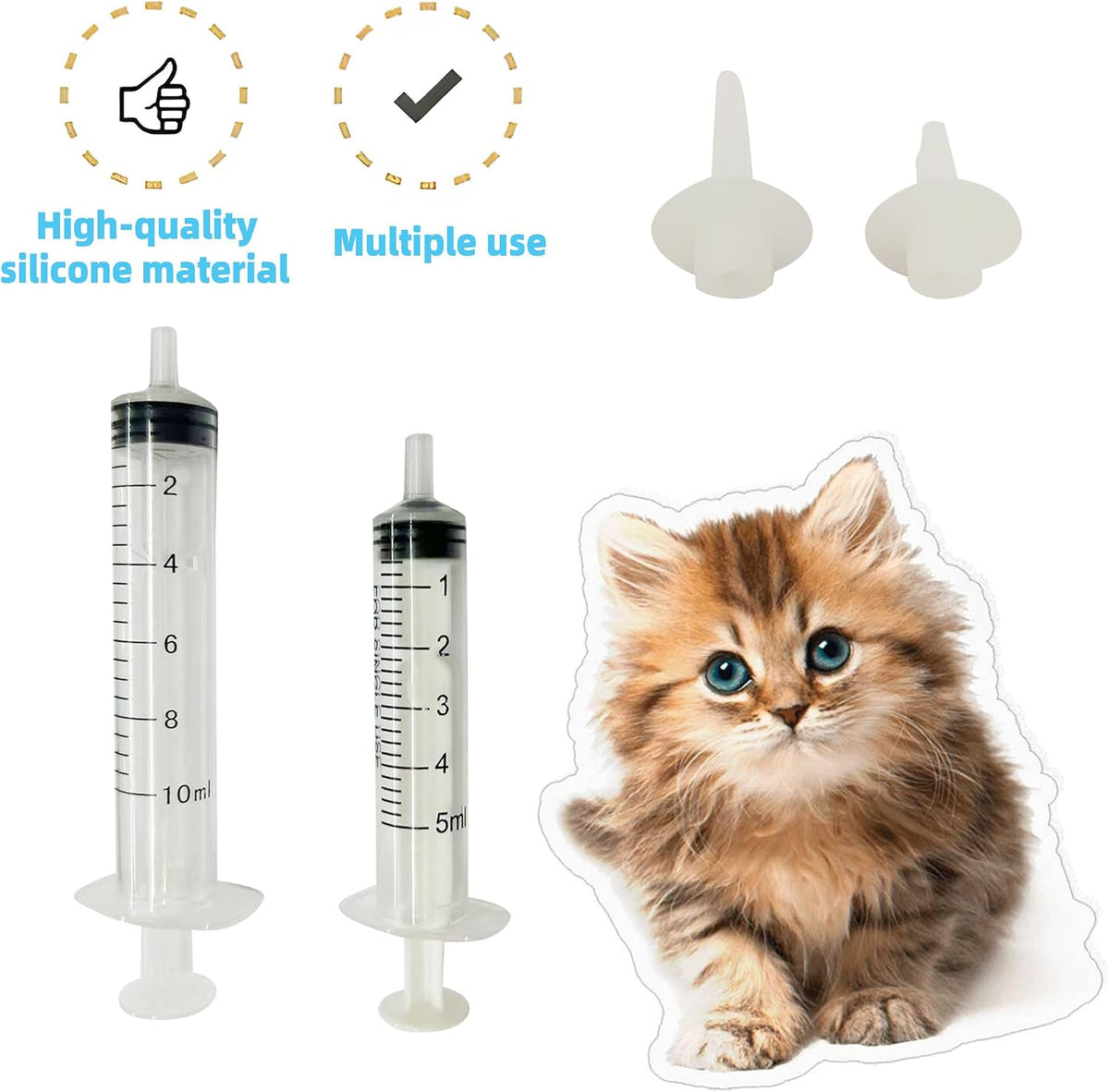 Soft bite resistant silicone artificial nipple attached to a precise liquid medicine syringe for small mammals.