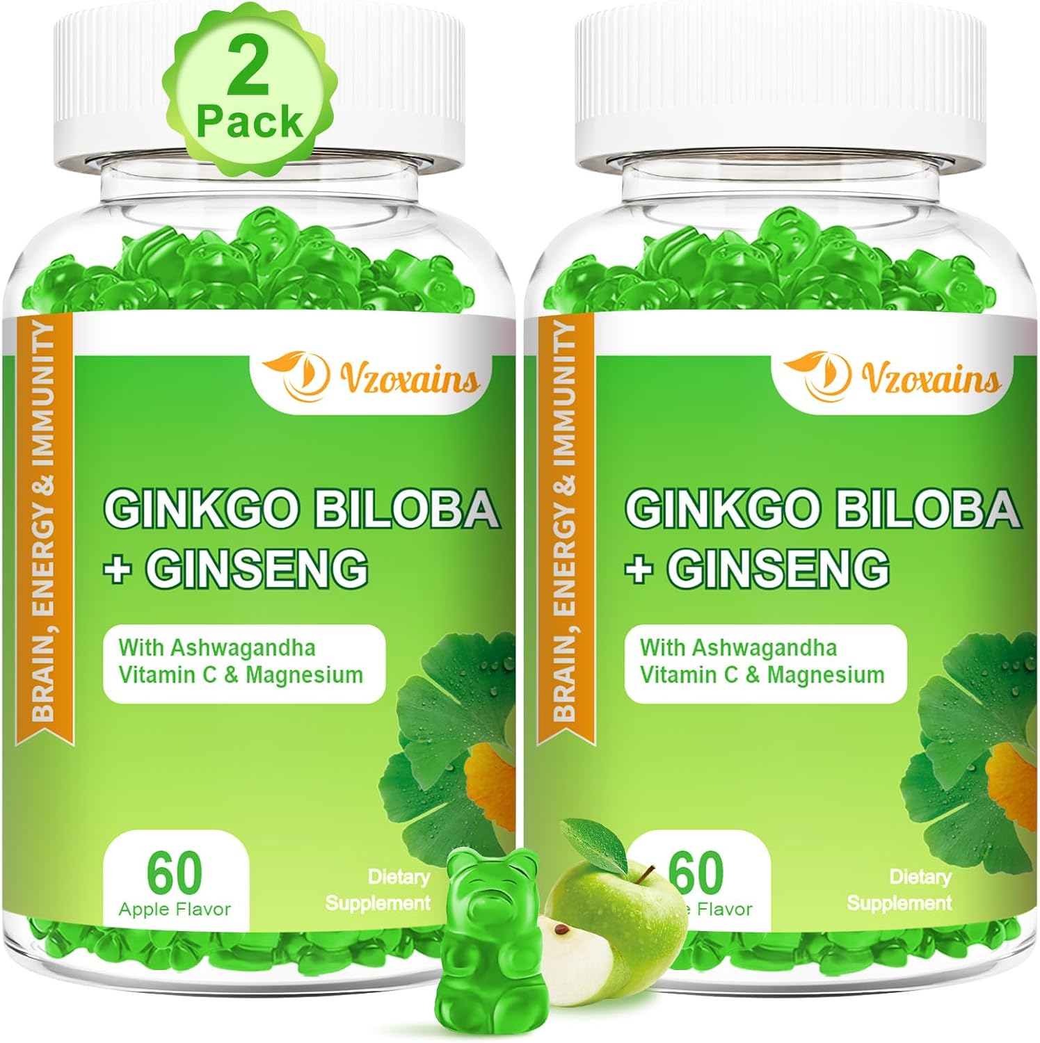 VZOXAINS Ginseng and Ginkgo Complex front view bottle pack of two