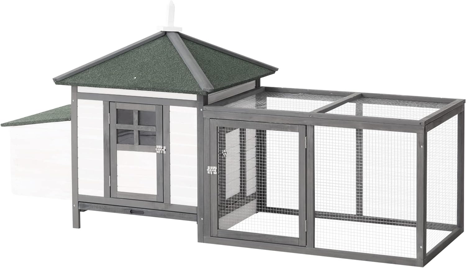 PawHut 77" Wooden Chicken Coop with Nesting Box, Cute Outdoor Hen House with Removable Tray, Ramp Run, for Garden Backyard, Gray - Image 1