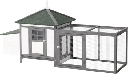 PawHut 77" Wooden Chicken Coop with Nesting Box, Cute Outdoor Hen House with Removable Tray, Ramp Run, for Garden Backyard, Gray - Image 1