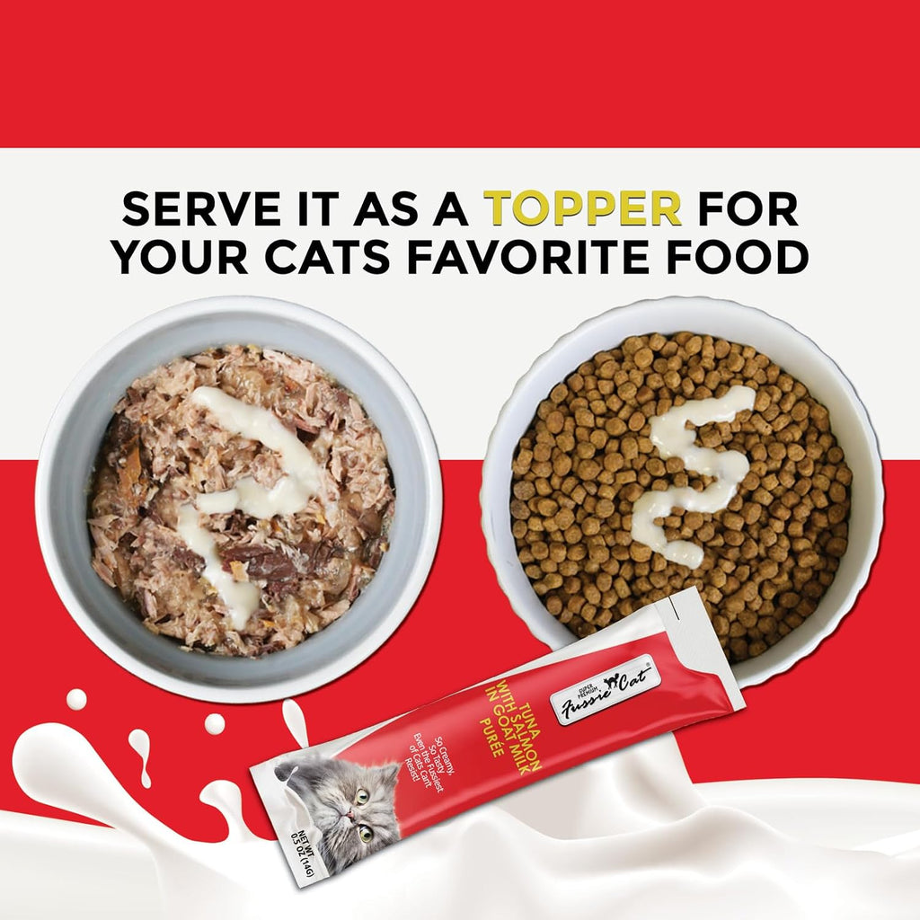 Fussie Cat creamy tuna and salmon cat treat squeeze tubes