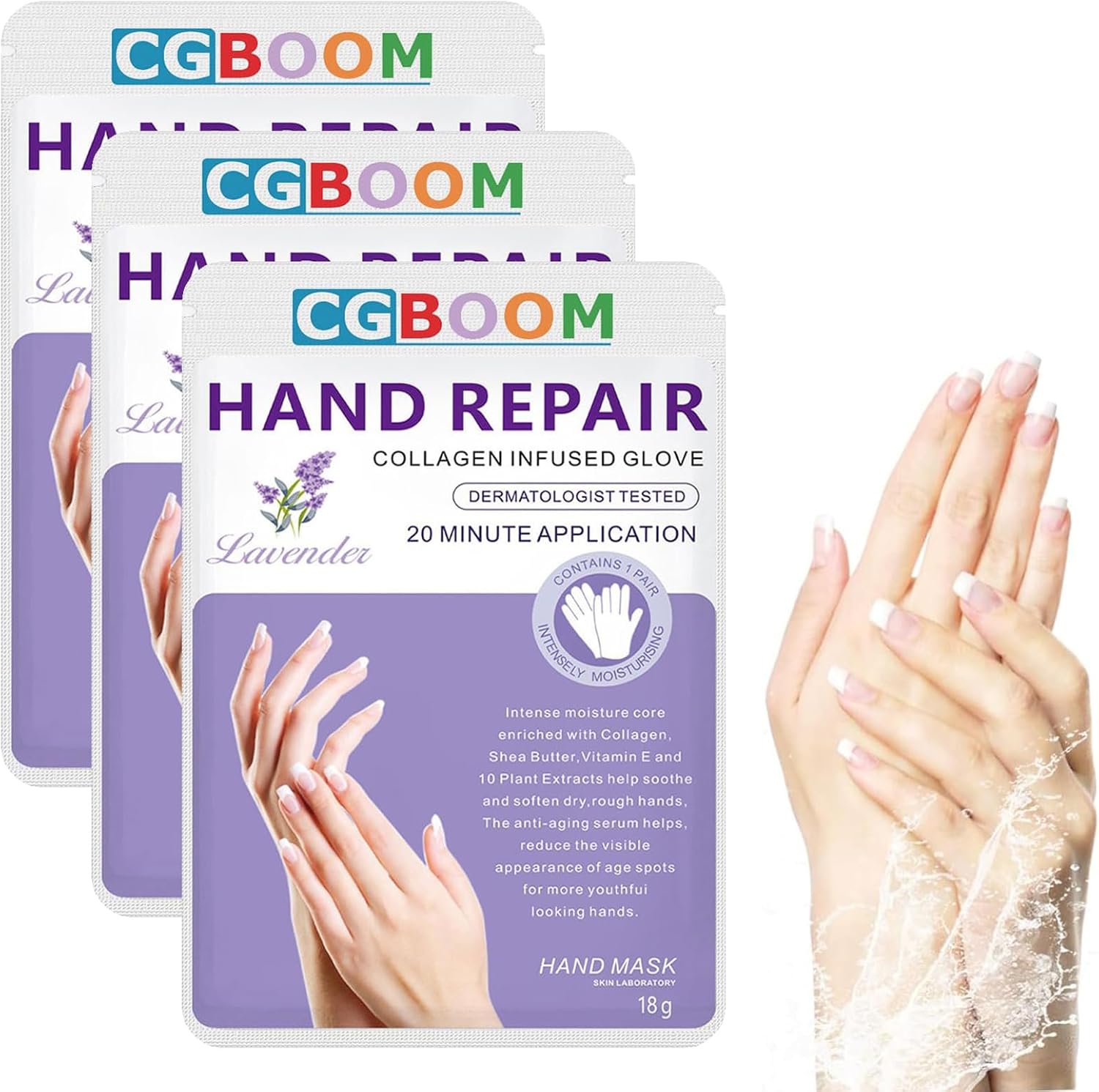 Awiwtobq Lavender Hand Mask Gloves 3 Pack front view