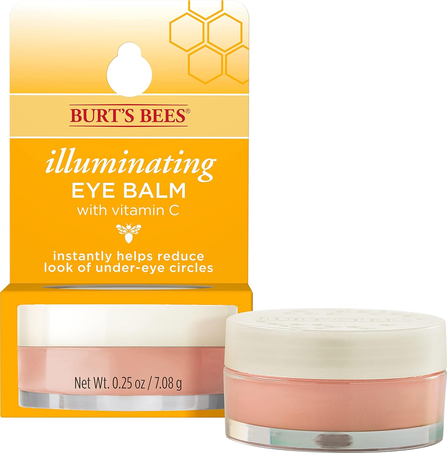 Burt's Bees Eye Balm Illuminating 0.25 Ounce jar front view showcasing the natural under eye brightening packaging.