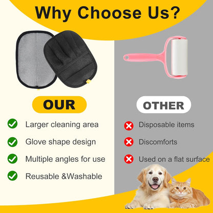 Set of two pet fur remover gloves on fabric
