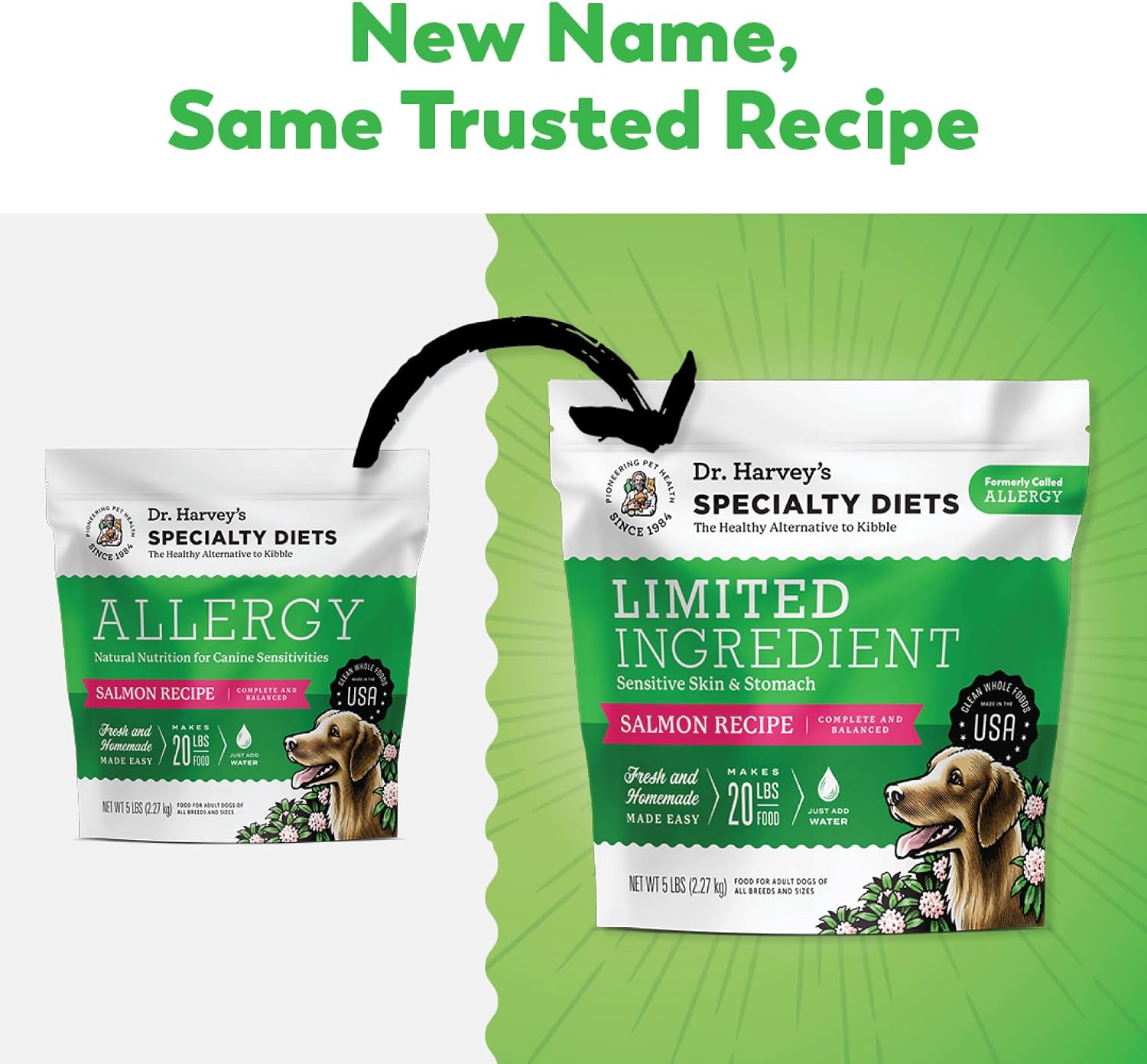 Dr. Harvey's salmon recipe dog food trial size packaging details