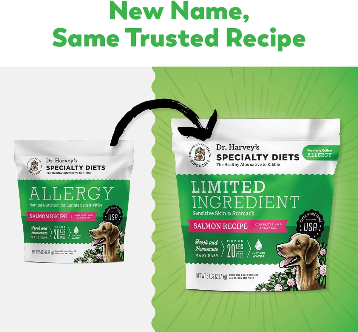 Dr. Harvey's salmon recipe dog food trial size packaging details