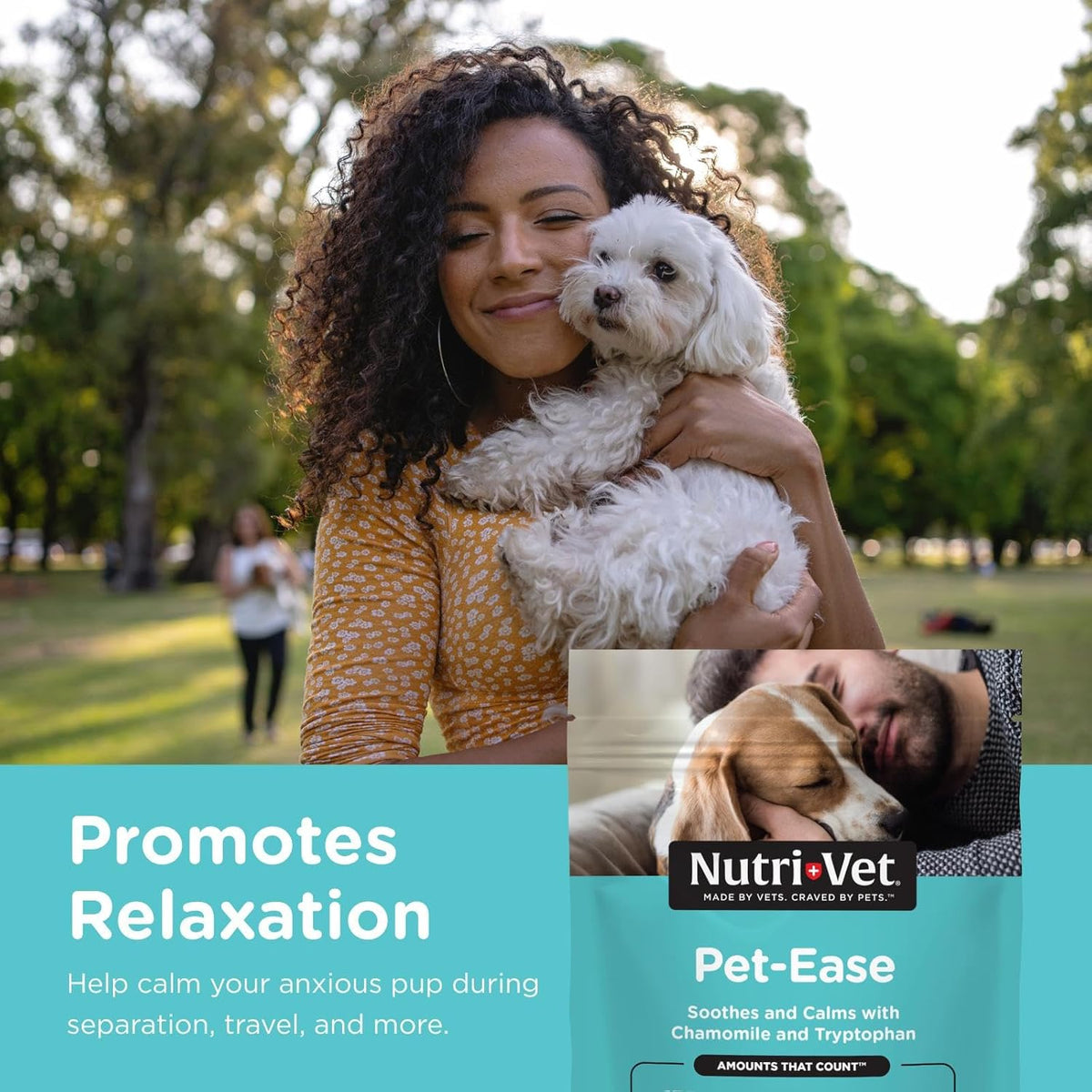 Nutri-Vet dog calming supplement jar with veterinary formulation label