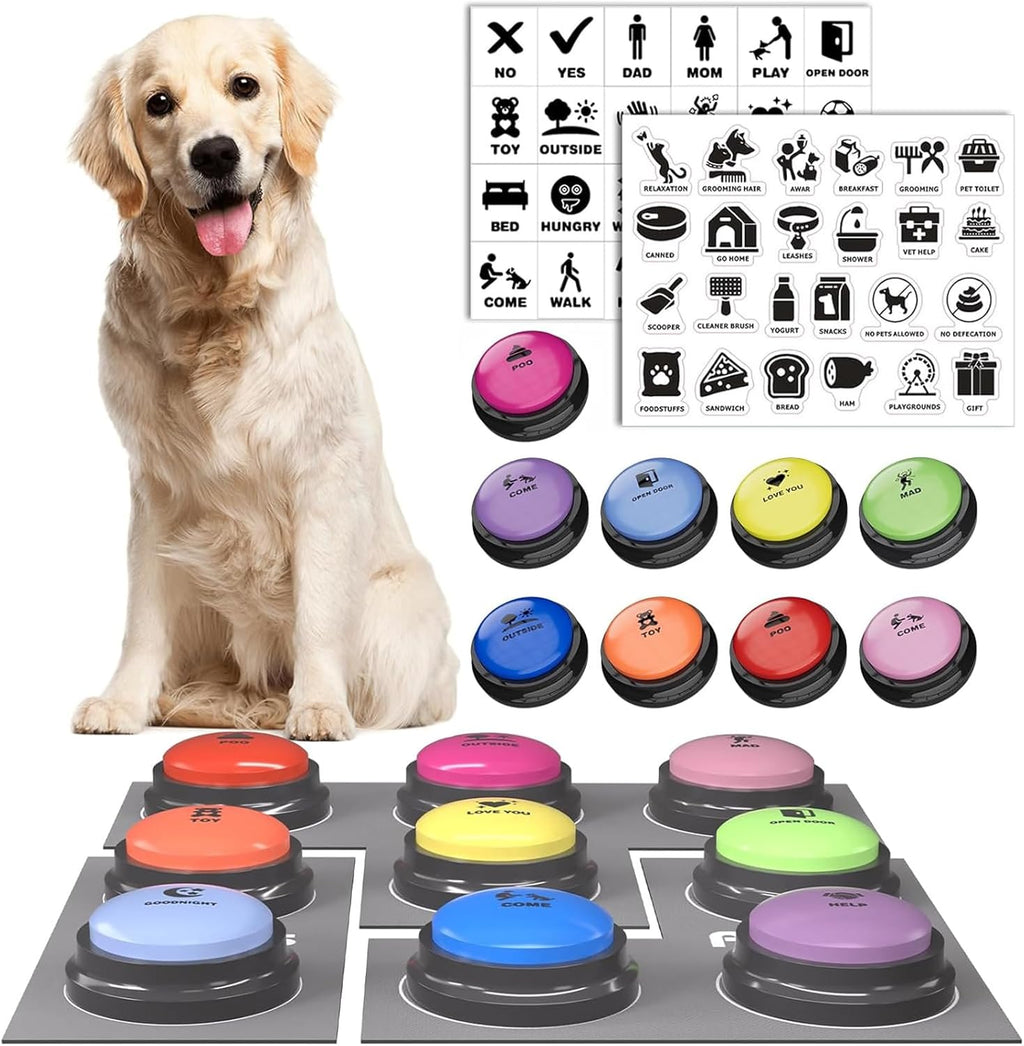 Acools Dog Buttons for Communication, 6 Pcs Dog Talking Button Set, 30s Voice Recordable Pet Training Buzzer, Speaking Buttons for Cats & Dogs with Waterproof Dog Activity Mat and 24 Scene Stickers - Image 12