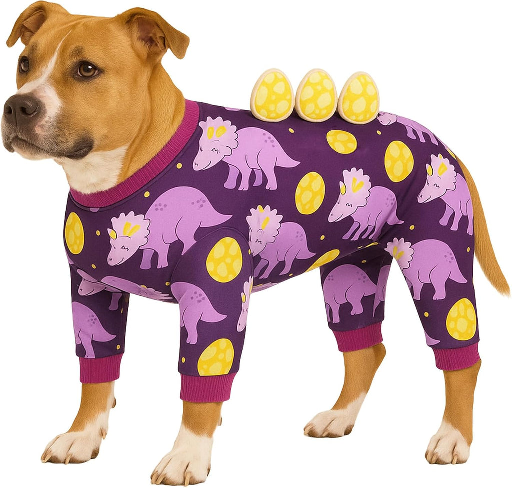 LovinPet Large Dog Pajamas, Four-Leg Stretch Onesie Bodysuit, Lightweight UV-Shielding Pajamas, Anti-Lick Calming Recovery Suit for Surgery, 3D Dino Wing Design with Soft Spikes Blue Purple XL - Image 15