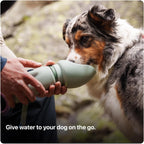 SÃ¤ker collapsible pet travel bottle showing the folded silicone drinking bowl leaf