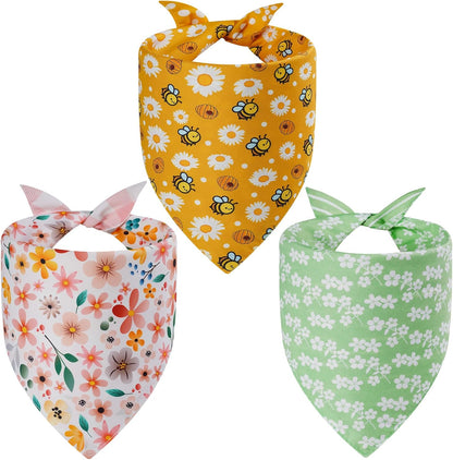 Agroon Spring floral dog bandanas large 3 piece set front view