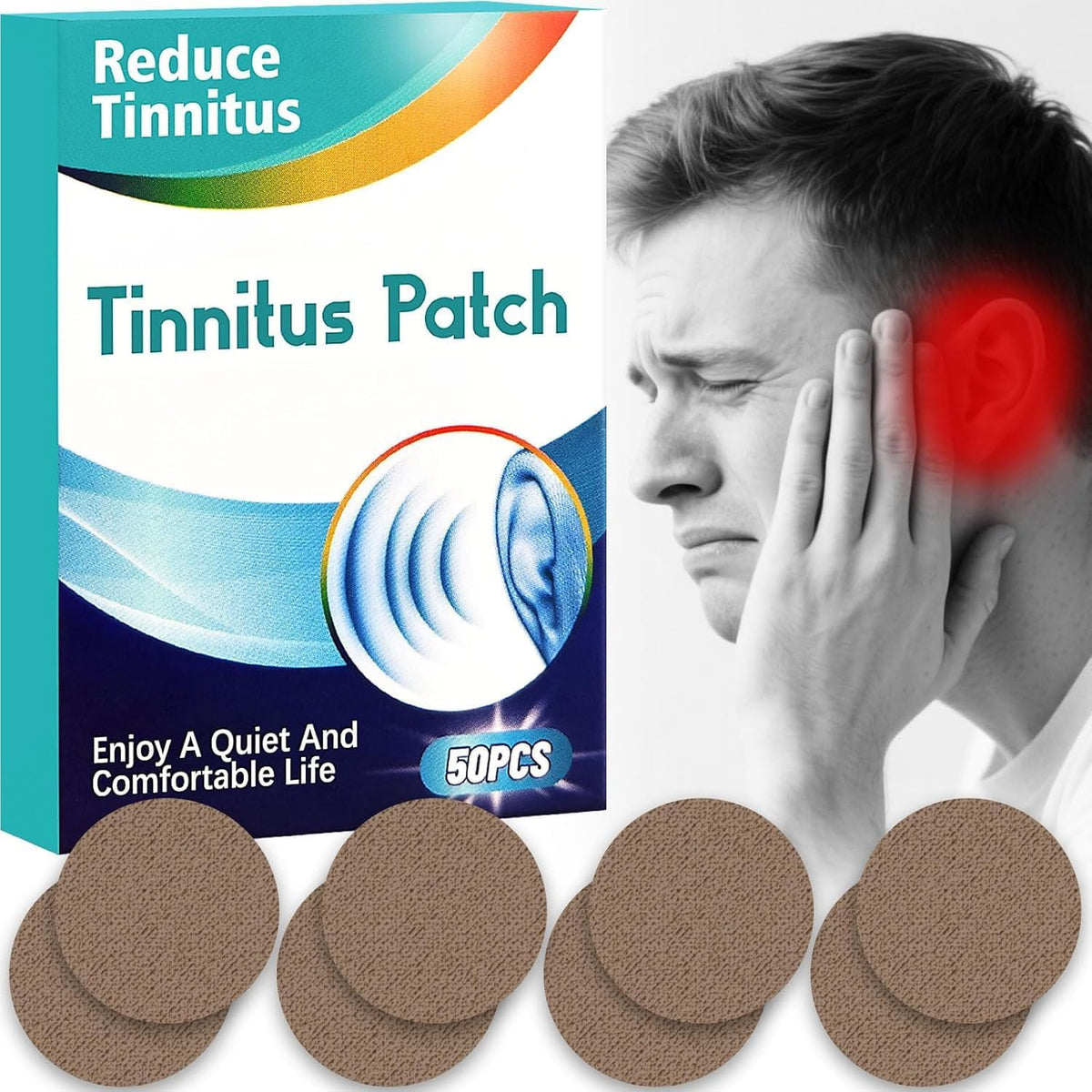 Anitiate Tinnitus Relief Patches front view packaging 50 count