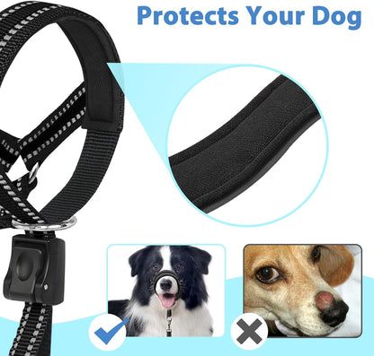 Barkless dog head collar with safety link attachment