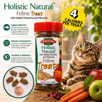 Natural healthy kitty cat treats enriched with omega three and six fatty acids for coat shine.