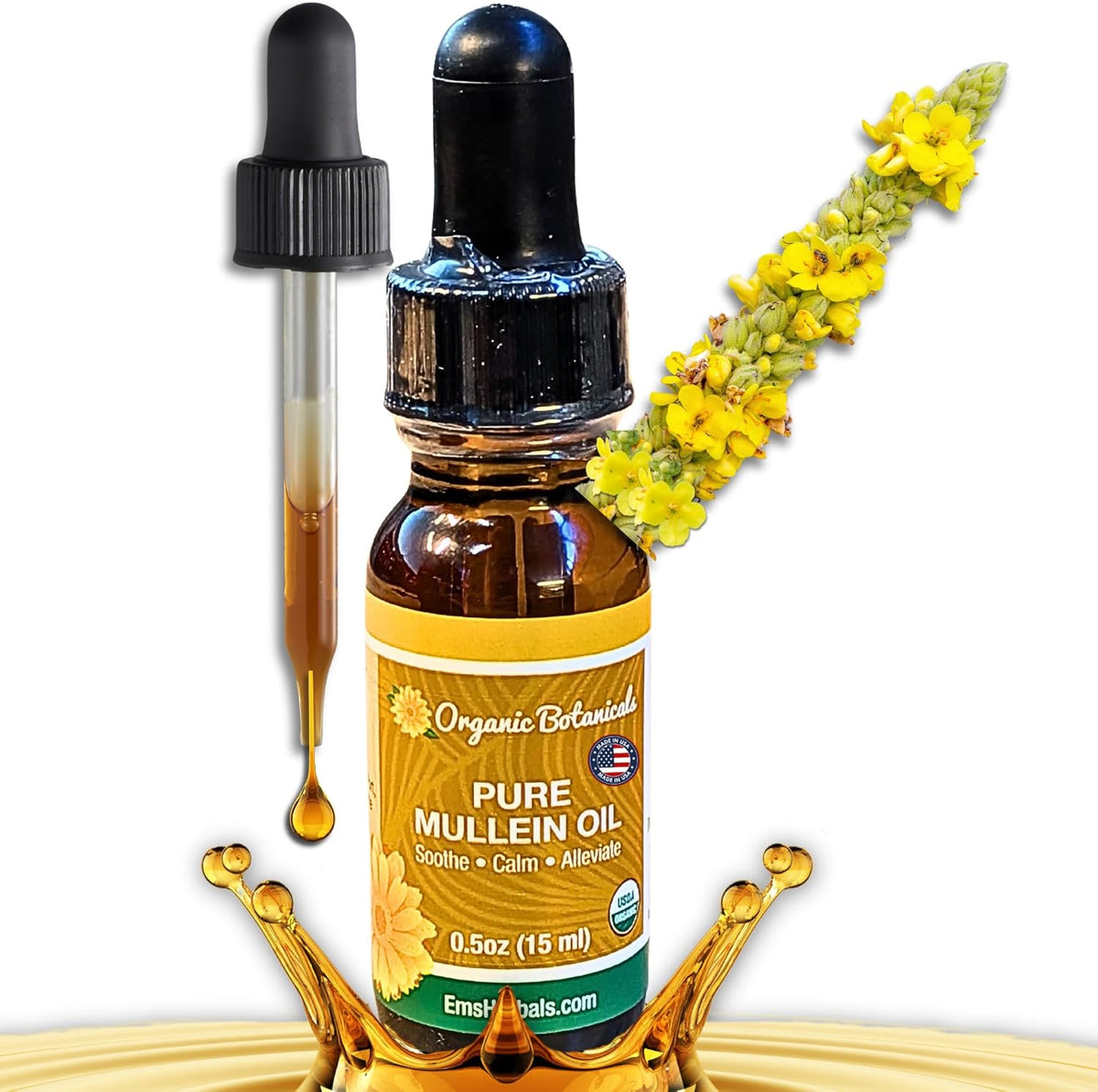 Organic Botanicals pure organic mullein ear oil drops front view bottle