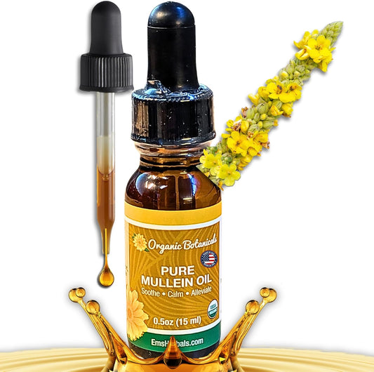 Organic Botanicals Pure Mullein Oil front view bottle for natural ear care