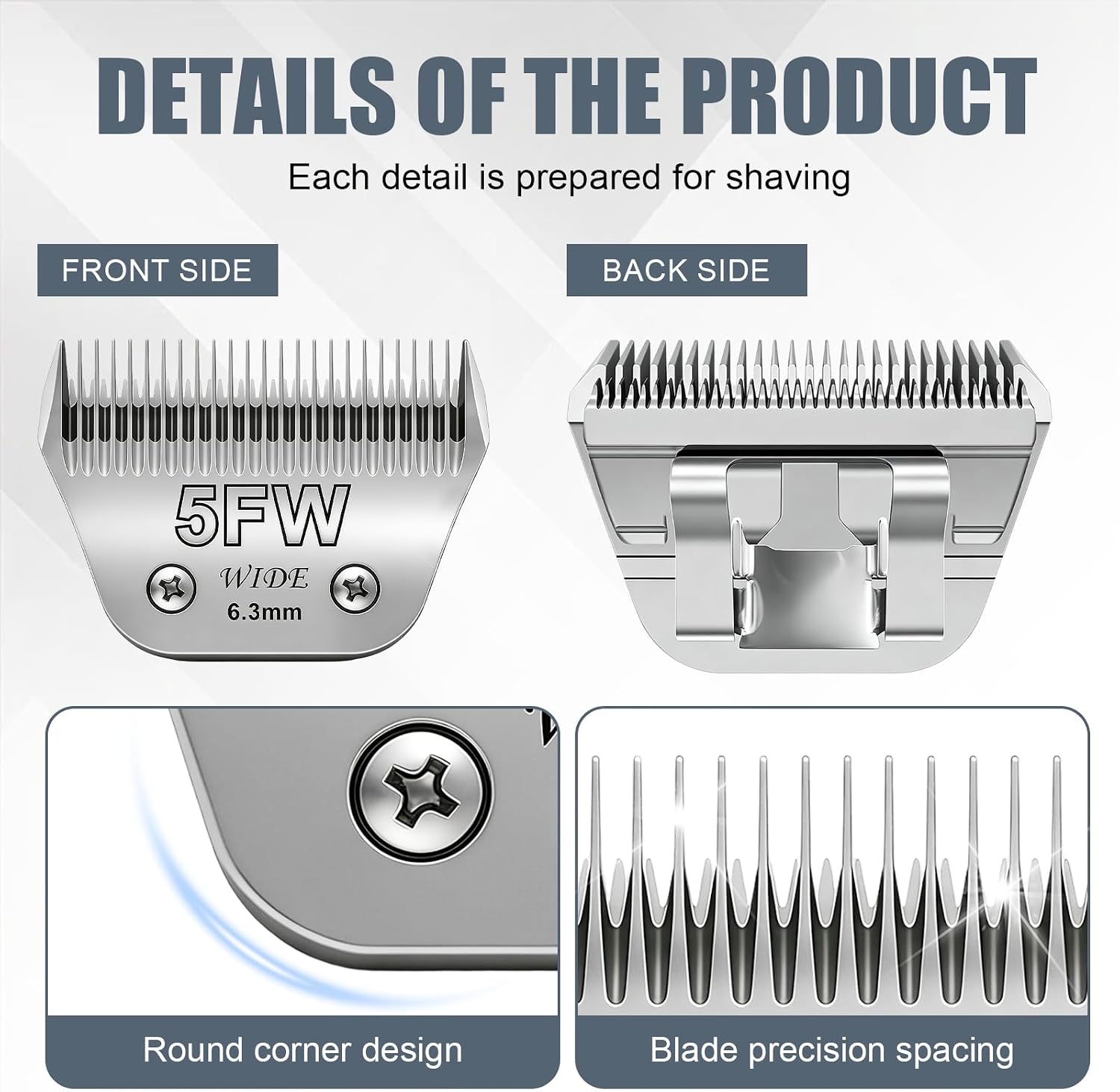 BILLAR 5FW professional dog grooming blade showing one quarter inch cutting depth.