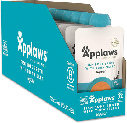 Applaws Bone Broth Fish & Chicken Variety 12-Pack Lickable Wet Cat Food Topper, High Protein, Limited Ingredient, Grain Free, No Artificial Additives (12 x 3 oz Resealable Spout Pouches) - Image 10