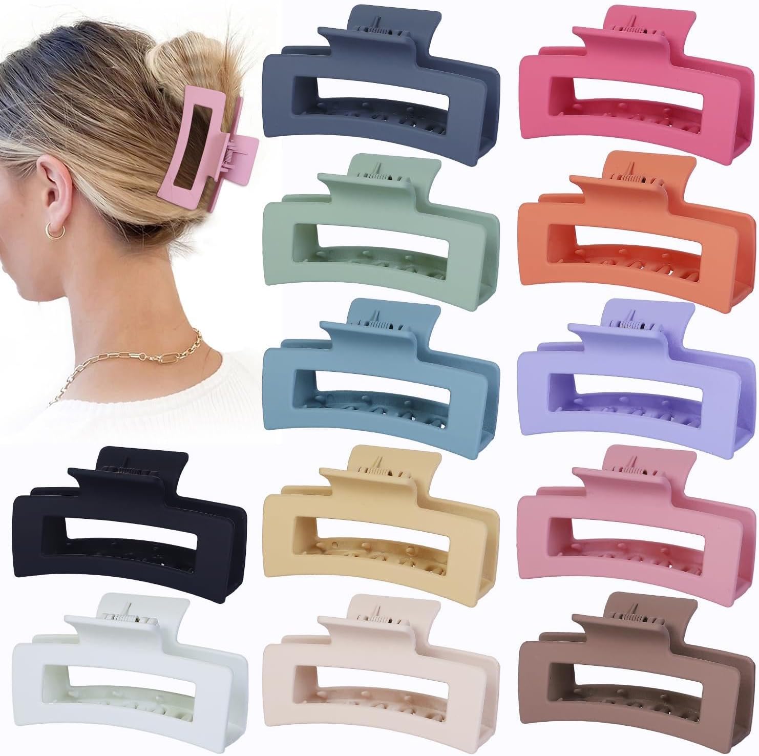 Prityka 12 pieces medium hair clips 3.5 inch colorful front view