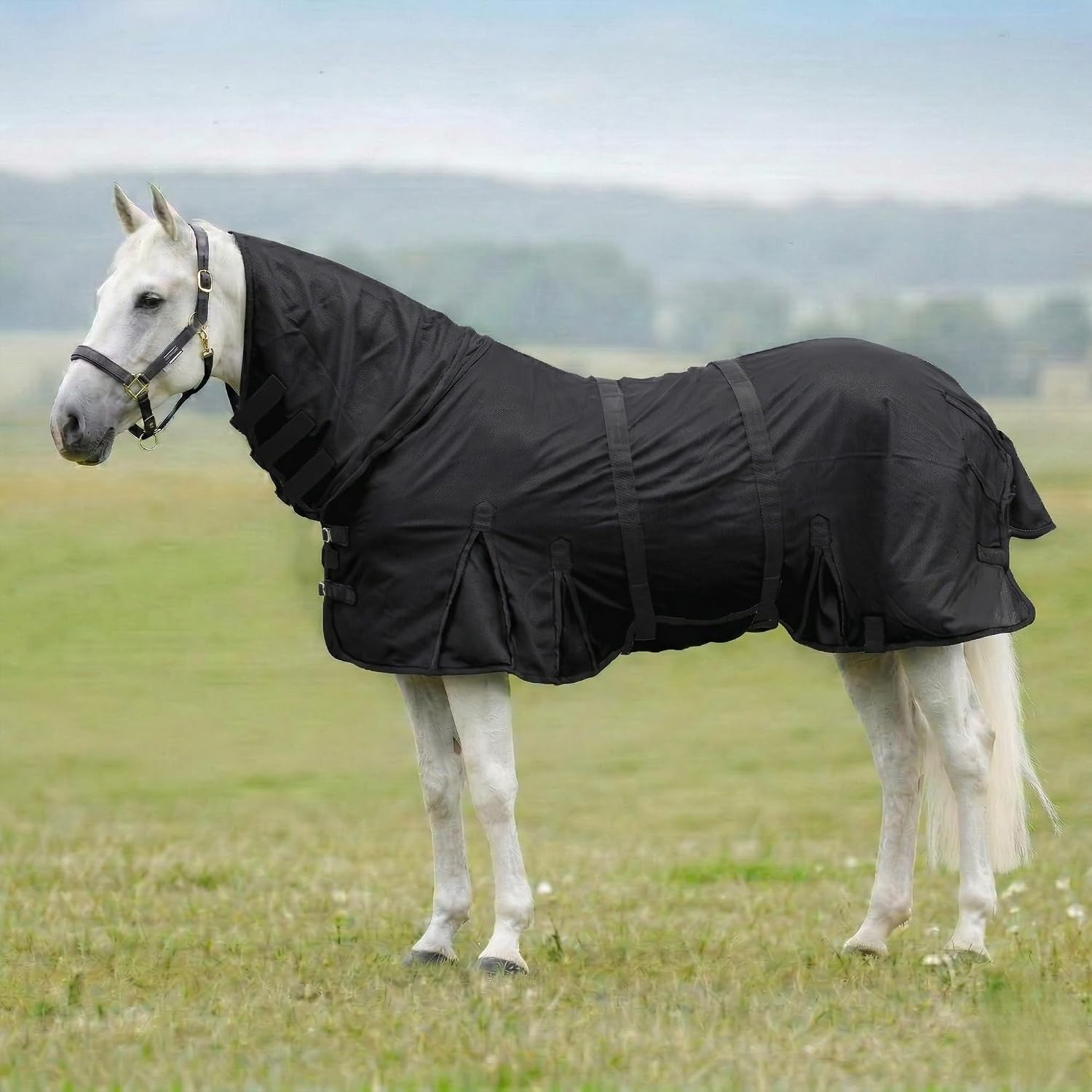 Horse Fly Sheet with Attached Neck Cover & Tail Flap | UV Protection Mesh Horse Blanket, Full Body Bug & Sun Shield, Adjustable Buckles, Belly Wrap & Gussets for Spring Summer Riding Rug - Image 10
