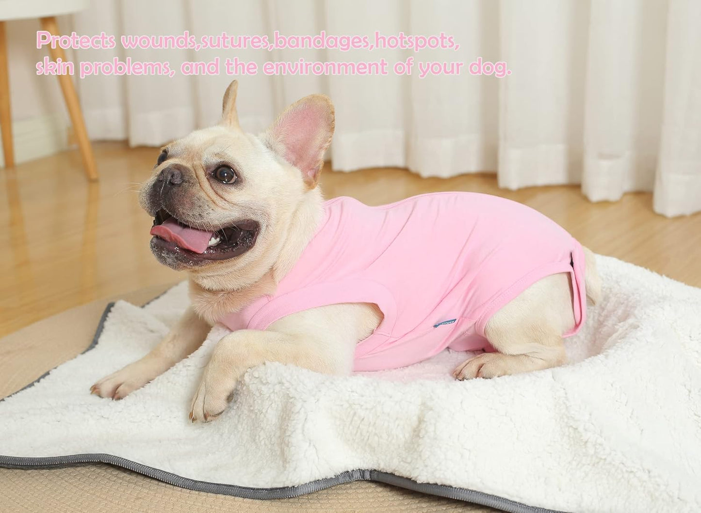 Small size pink dog onesie alternative to medical e-collar cones