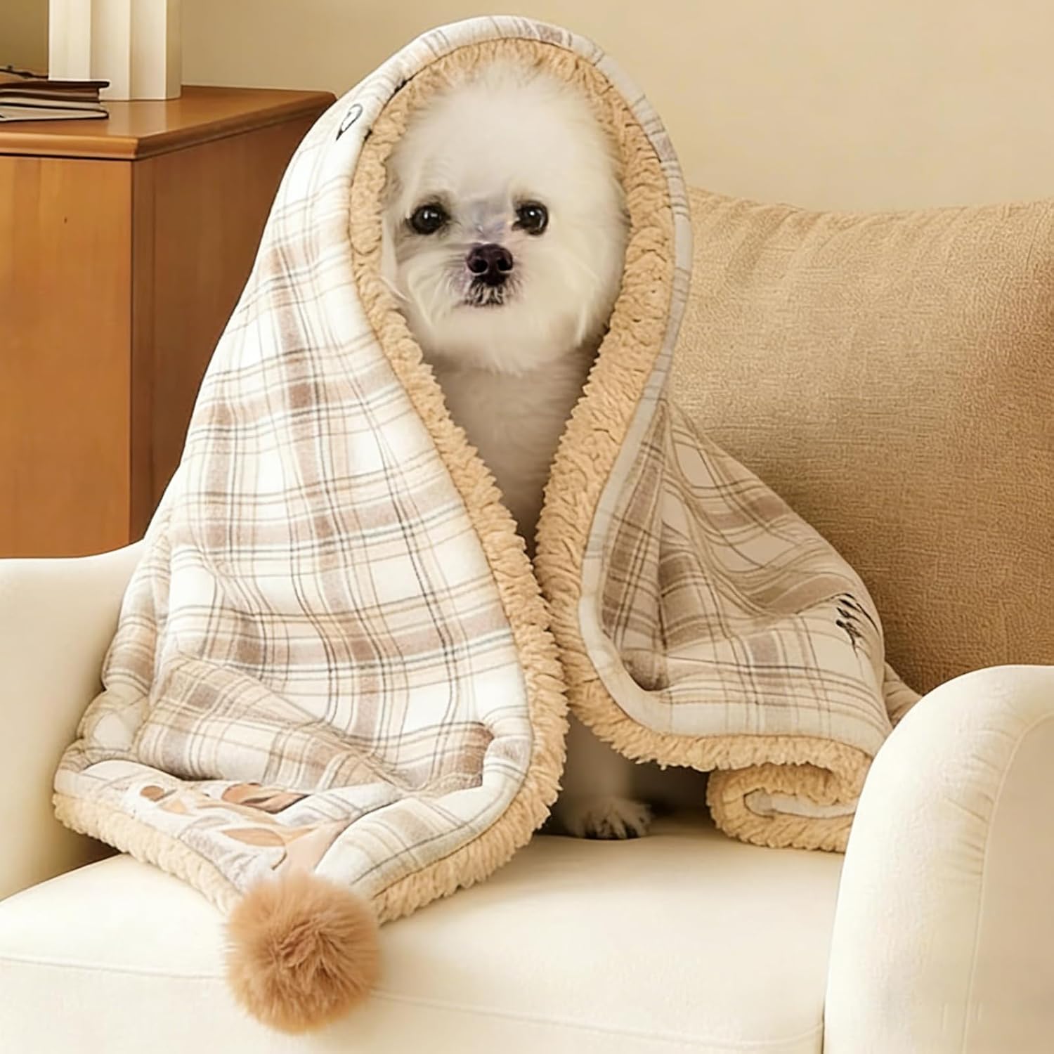 Jiupety Cat Blanket for Indoor Cats Washable Calming Cozy Pet Blankets Cat Throw Blanket with 2 PCS Fluffy Fur Balls Dog Blanket for Bed Couch Chair,Brown - Image 10