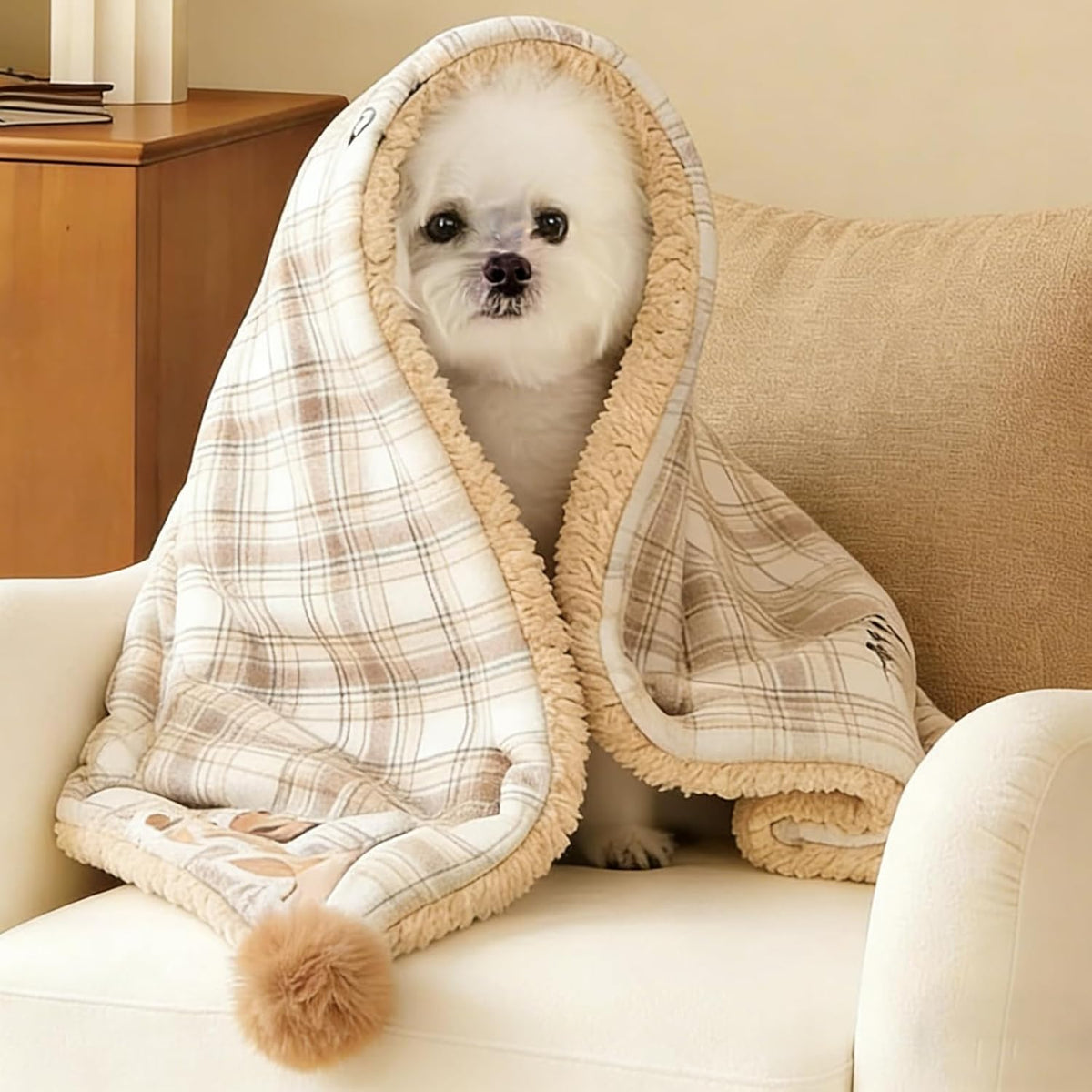 Jiupety Cat Blanket for Indoor Cats Washable Calming Cozy Pet Blankets Cat Throw Blanket with 2 PCS Fluffy Fur Balls Dog Blanket for Bed Couch Chair,Brown - Image 10