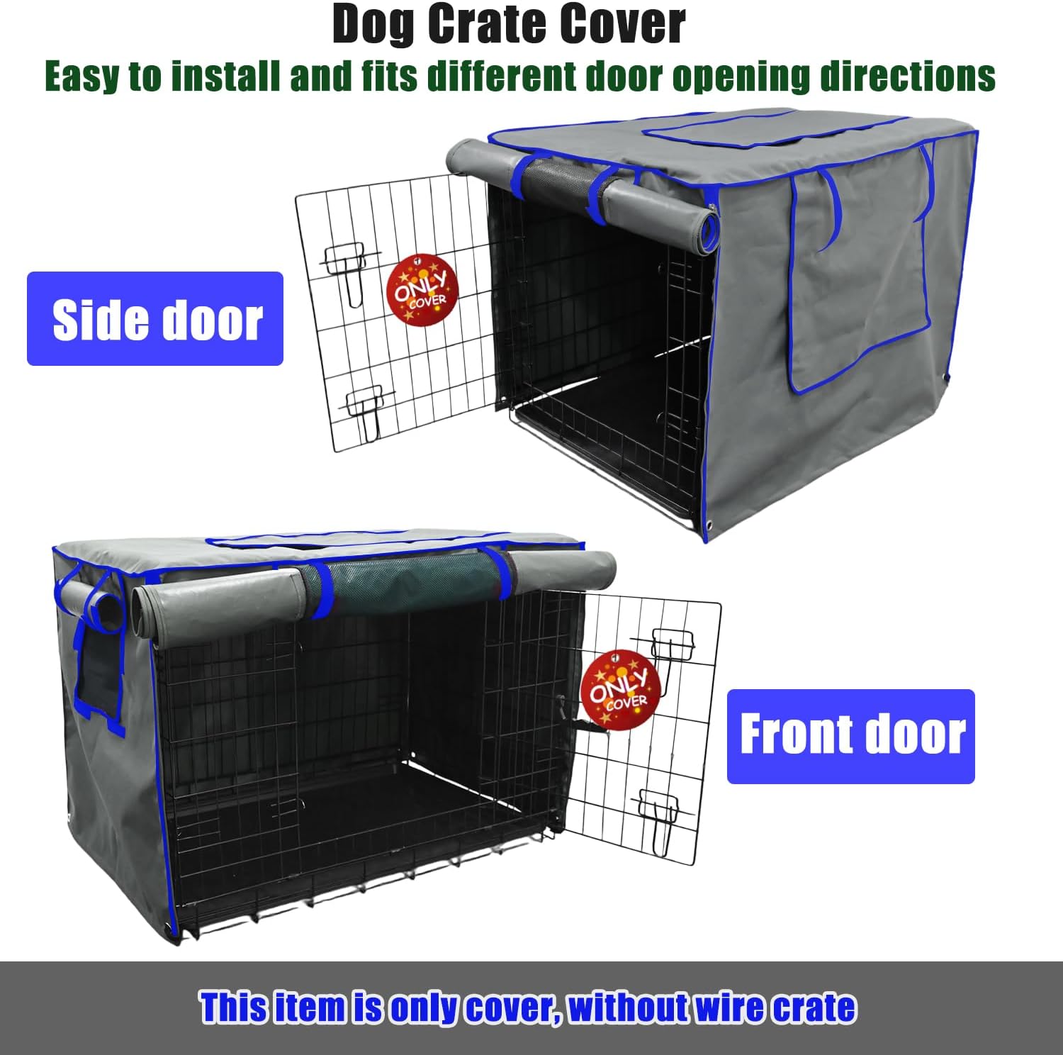 Guwamy waterproof dog crate cover rolled up front panel view