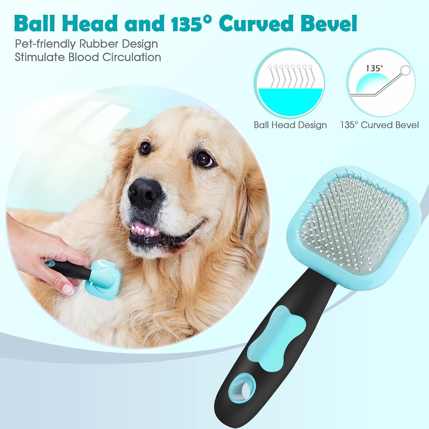 PETPAWJOY fine pin dog brush removing loose undercoat from a puppy