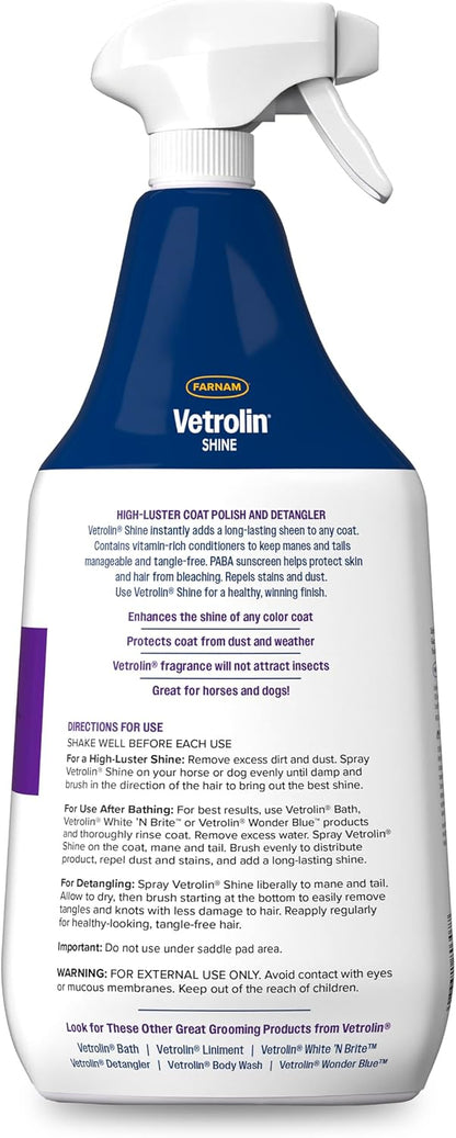 Farnam Vetrolin Shine, High-Luster Coat Polish and Detangler Spray, Ideal for Horses and Dogs, 32 oz. - Image 10