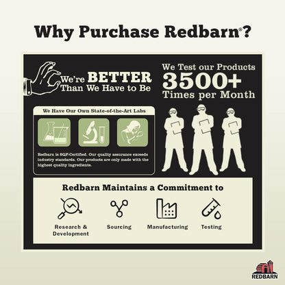 Rear view of Redbarn dog treat packaging with ingredients
