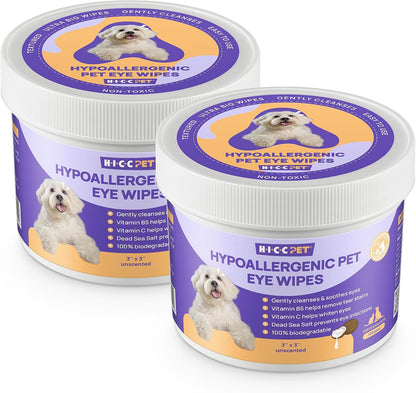 Safe and lick friendly HICC PET eye wipes for white dogs and puppies