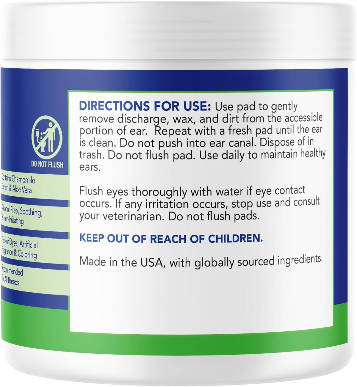 Angels' Eyes ear wipes label highlighting natural ingredients