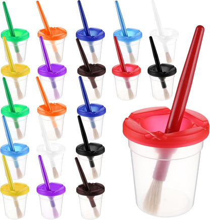 Yarlung spill proof paint cups and brushes set front view with ten color variations