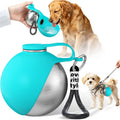 HJKLIUT two in one dog water bottle front view showing the blue silicone bowl flipped out for drinking.