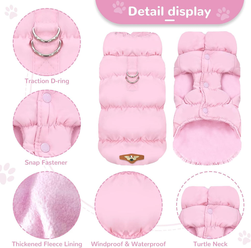 ABRRLO Winter Warm Dog Jacket for Small Medium Dogs Cat Cold Weather Coats with Harness Paded Dogs Fleece Vest Waterproof Windproof Dog Snow Jacket Pet Puppy Clothes (Pink,S) - Image 4