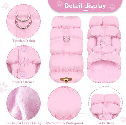 ABRRLO Winter Warm Dog Jacket for Small Medium Dogs Cat Cold Weather Coats with Harness Paded Dogs Fleece Vest Waterproof Windproof Dog Snow Jacket Pet Puppy Clothes (Pink,S) - Image 4