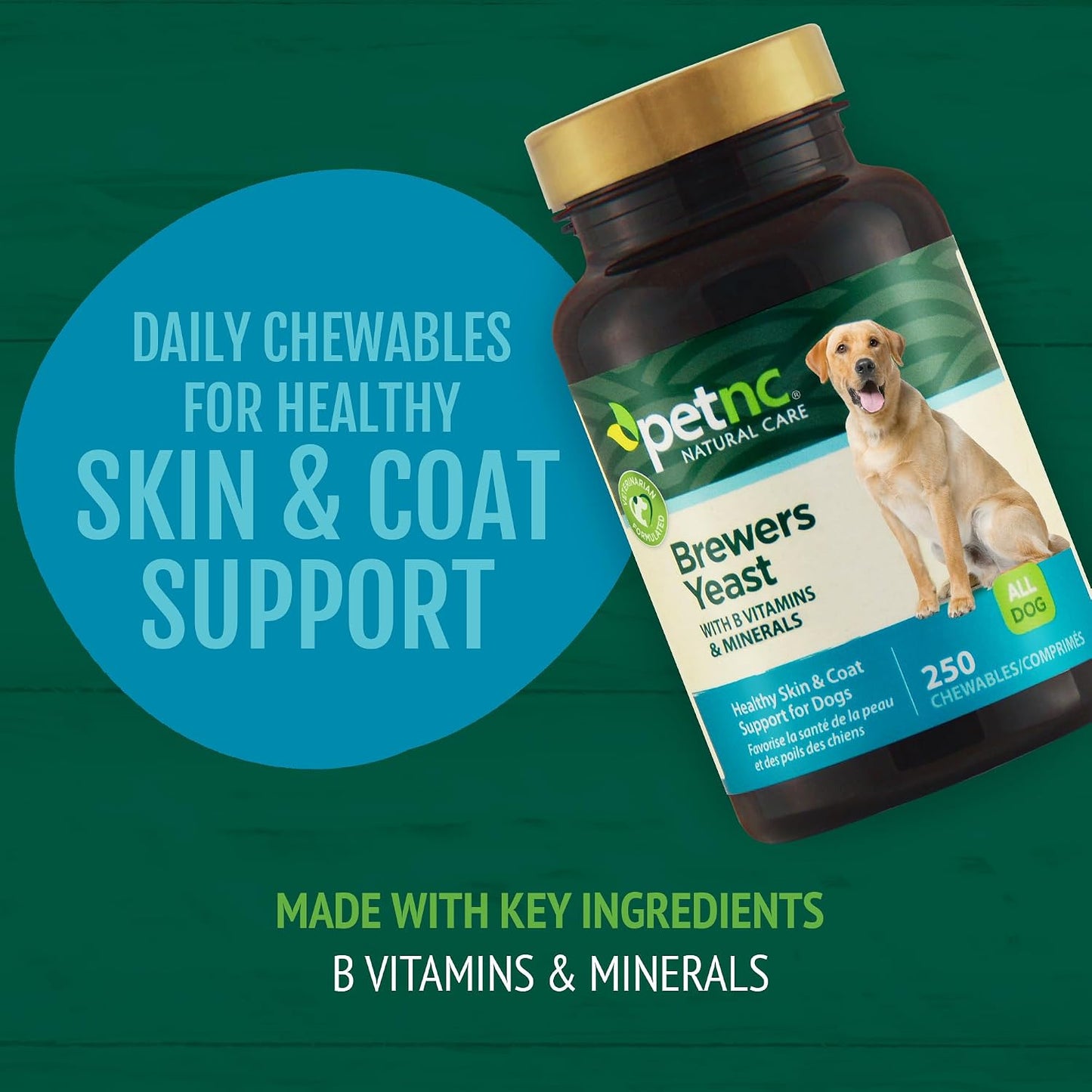 PetNC Natural Care dog supplement 250 chewable tablets label