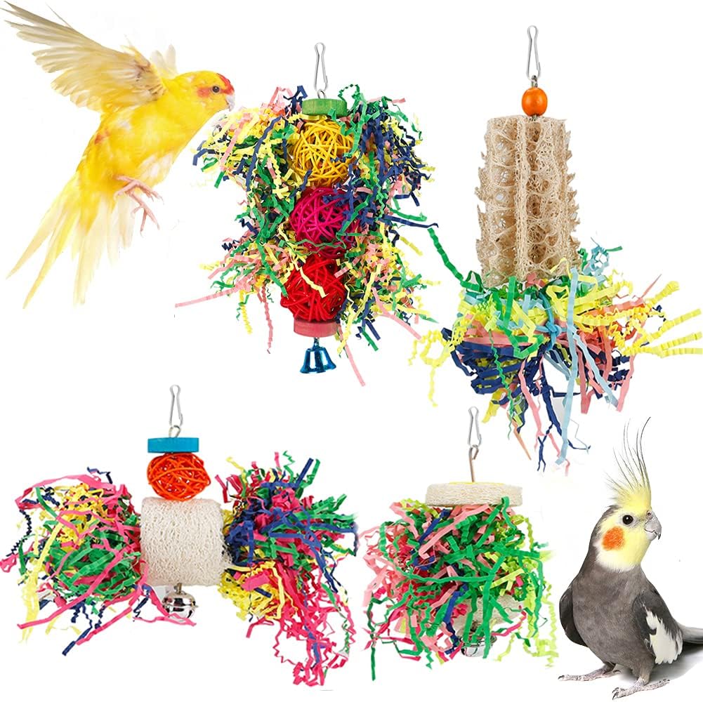 Bird Shredding Foraging Toys Parakeet Toy Chewing Hanging Toy Shredded Paper Bird Cage Accessories Bird Rope Perch for Conure Cockatiel Budgies Lovebird Parrotlet - Image 1