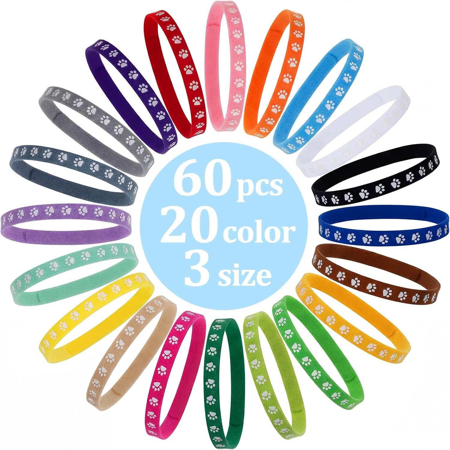 Frienda adjustable newborn pet identification bands displayed in small medium and large sizes