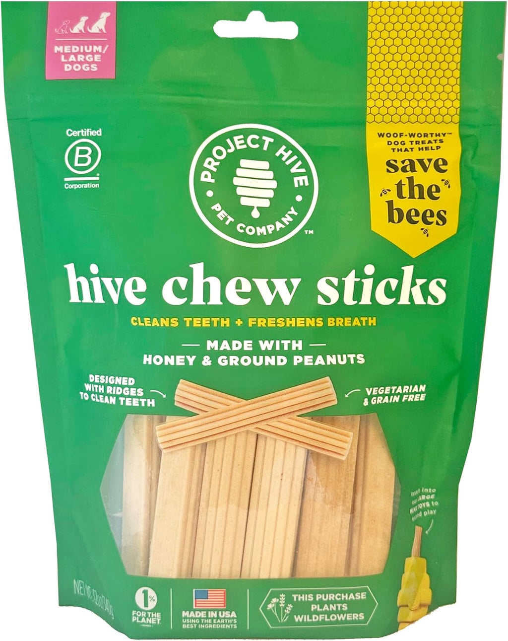 Hive Chew Sticks - Dental Treats for Dogs - Vegetarian, Made with Ground Peanuts & Honey, No Grain or Soy, Cleans Teeth & Freshens Breath (7 oz, Large Dogs - Pumpkin) - Image 13