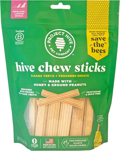 Hive Chew Sticks - Dental Treats for Dogs - Vegetarian, Made with Ground Peanuts & Honey, No Grain or Soy, Cleans Teeth & Freshens Breath (7 oz, Large Dogs - Pumpkin) - Image 13