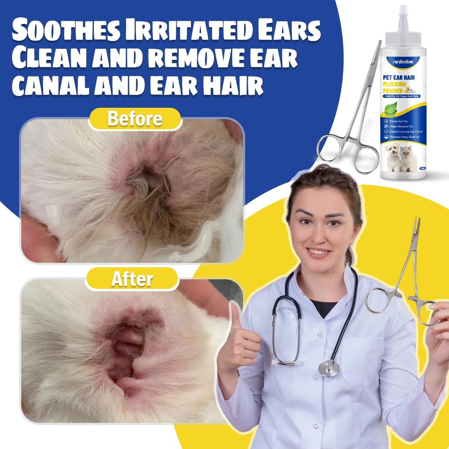 Pet ear grooming kit for wax and odor control packaging